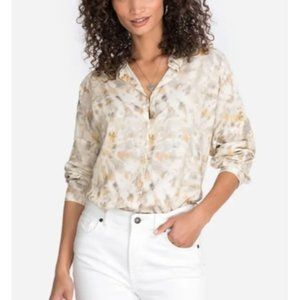 NWT JOHNNY WAS Relaxed Boxy Button Up Blouse Cream Ivory Long Sleeve Extra Large